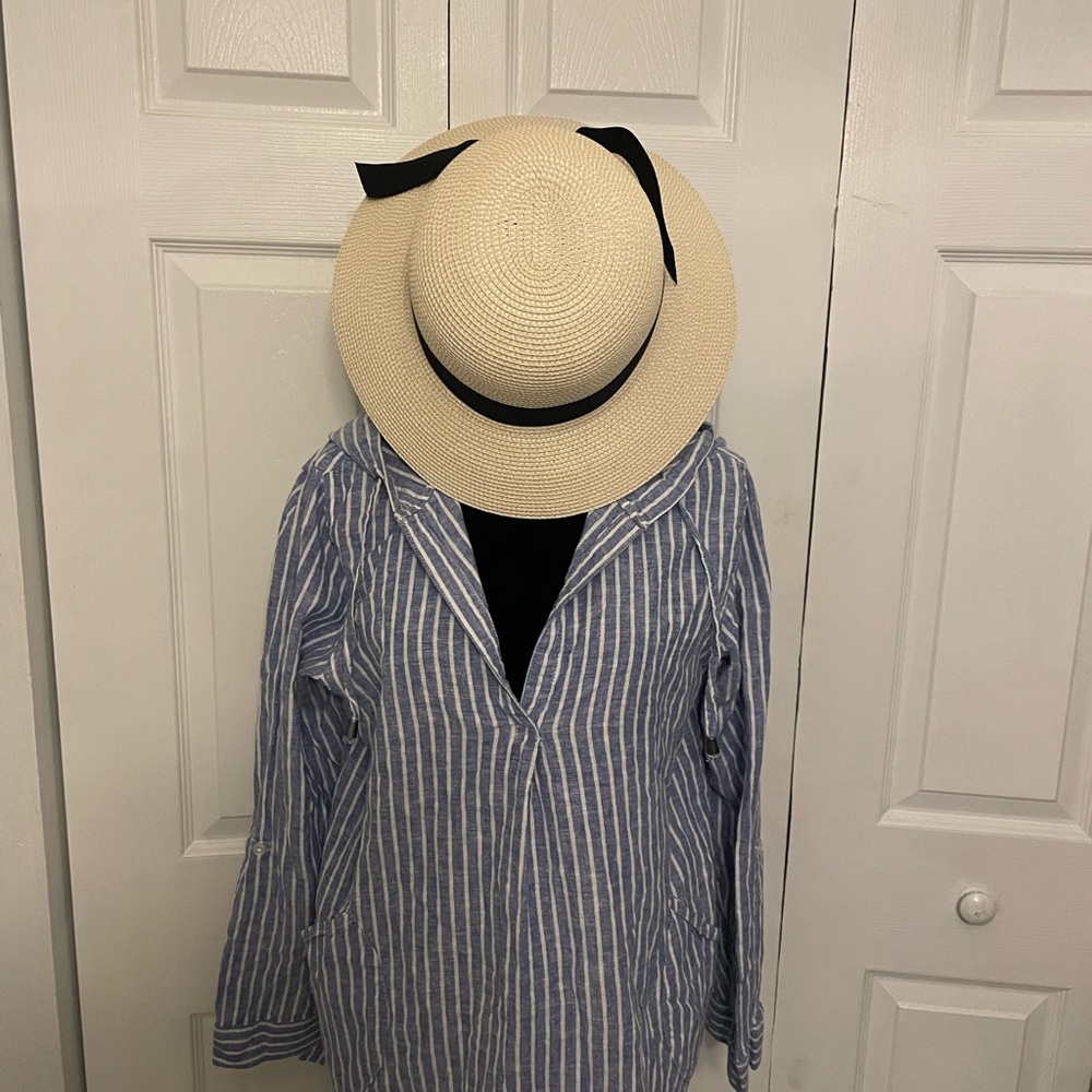 Verabella Adjustable Floppy Sun Hat NWOT Tan With Black Ribbon